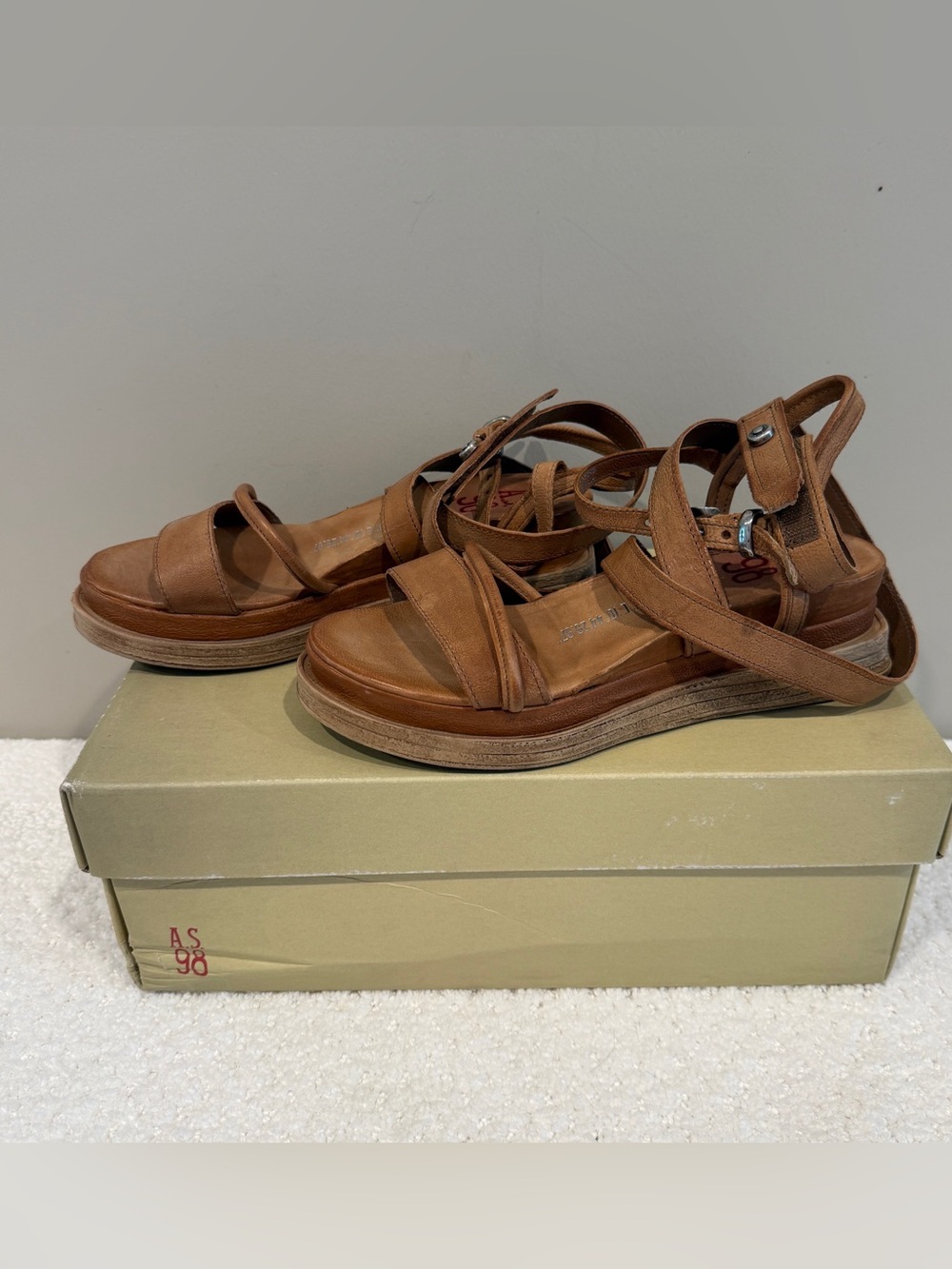 A.S.98 Labo Camel Leather Wrap Platform Sandals size 39